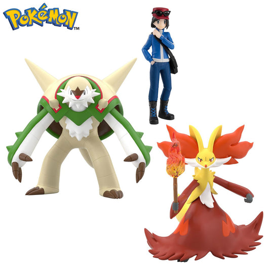 Bandai Pokémon Calem Chesnaught Delphox Kalos Region Scale World 1/20 Figure Set