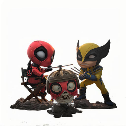 Iron Studios Deadpool & Wolverine Deadpool with Wolverine & Headpool MiniCo Statue
