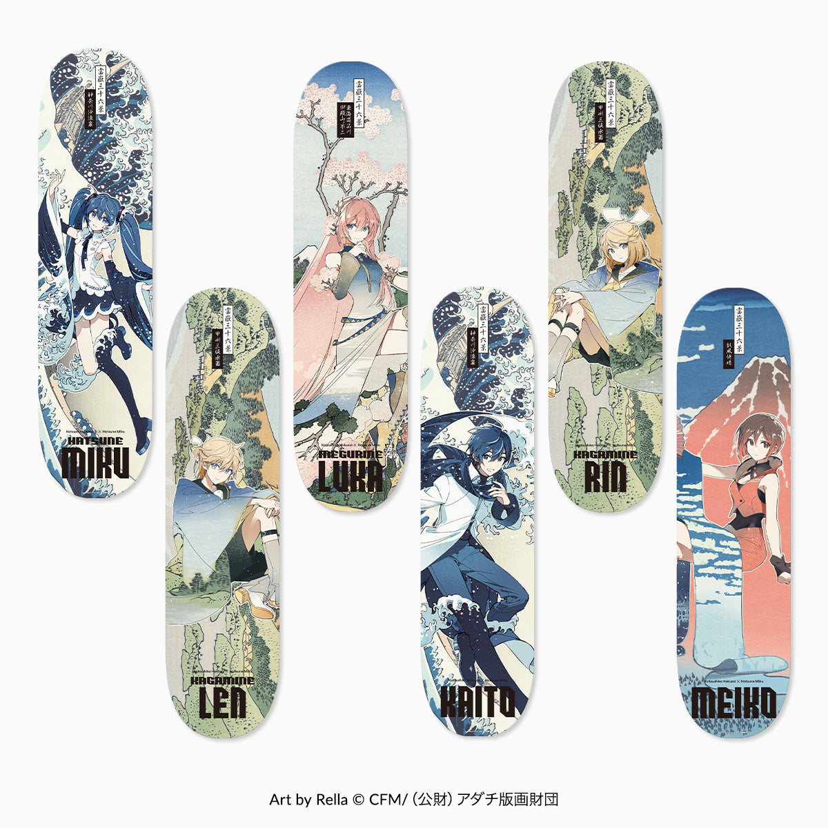 Piapro Characters x Katsushika Hokusai x Rella Collaboration Graphic Skateboard Deck Anime Merch