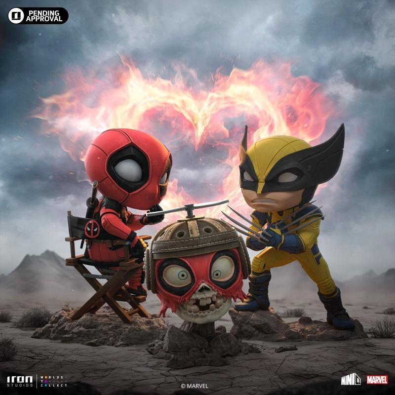 Iron Studios Deadpool & Wolverine Deadpool with Wolverine & Headpool MiniCo Statue