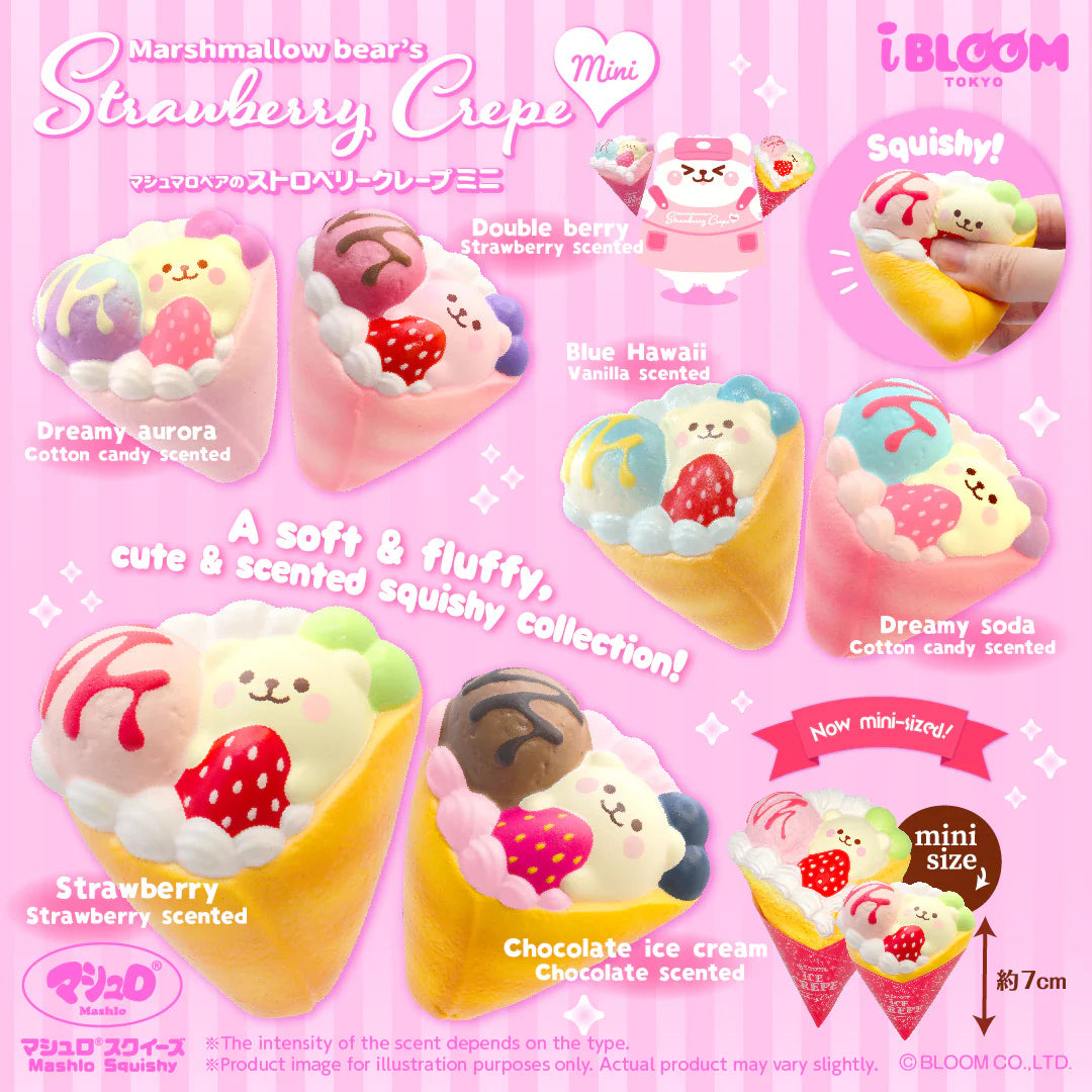 iBloom Squishy Marshmallow Bear's Strawberry Crepe Mini Kawaii Soft Scented Slow Rising Stress Relief