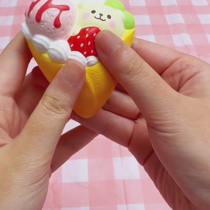 iBloom Squishy Marshmallow Bear’s Strawberry Crepe Mini Strawberry Kawaii Soft Scented Slow Rising Stress Relief